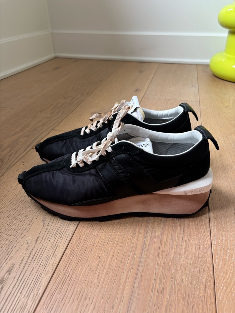 Lanvin Black Platform Sneakers with Beige Laces